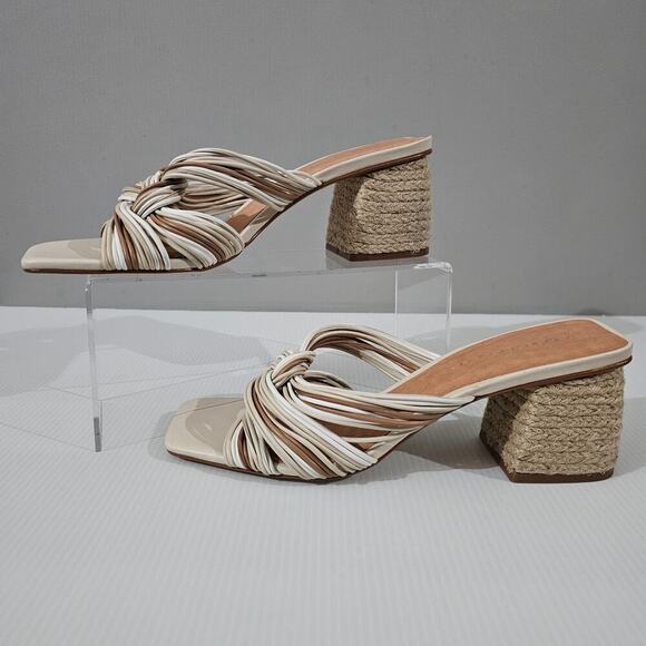Andre Assous Kelsie Sandal Womens 9 Cream Tan Leather Jute Twist Slide Mule - Picture 2 of 14